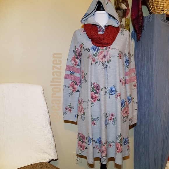 New Floral Tunic Dress Varsity Hoodie - Picture 7 of 8